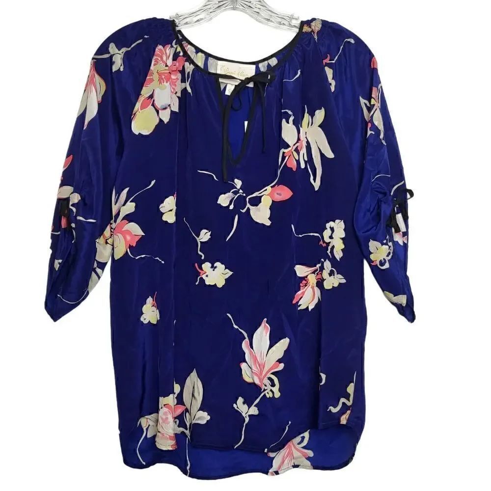 Yumi Kim 100% Silk Joey Blue Floral Blouse Size Small